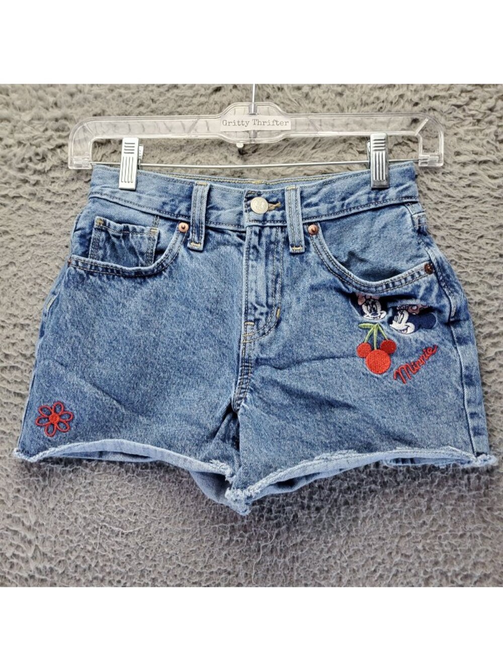Old Navy Disney Shorts Girls 10 Blue Minnie Mouse Embroidered High-Rise Denim